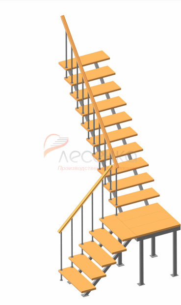 Комбинированная межэтажная лестница ЛЕС-05-3 (поворот 90°, h 3 м) - фото 1