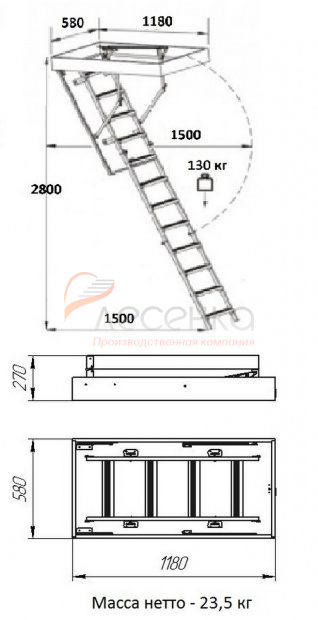 Деревянная чердачная лестница ЧЛ-14 600х1200 - фото 3